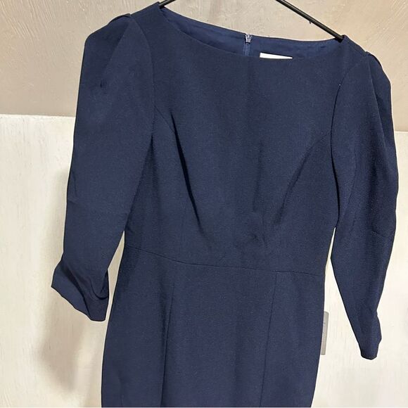 Revolve ELIZA J Pleated Sleeve Sheath Navy Blue Midi Dress - Picture 6 of 6